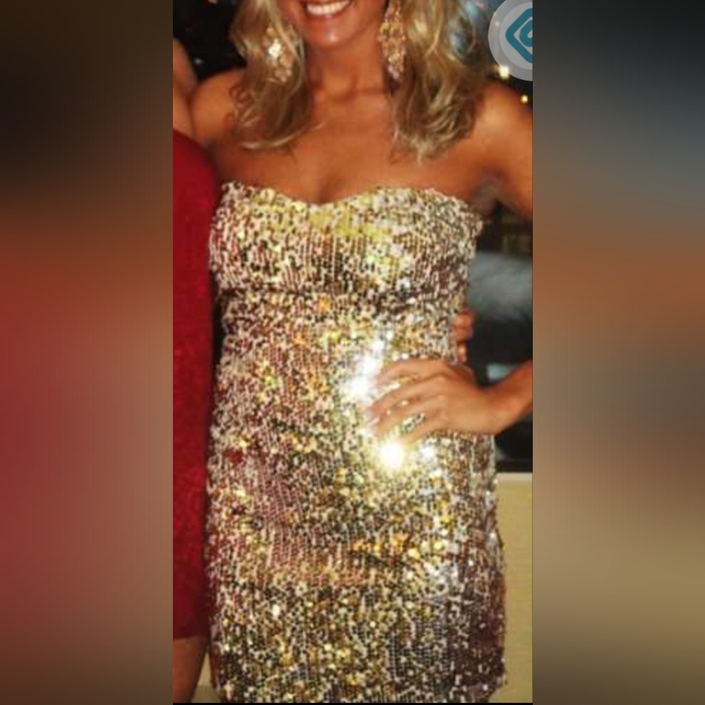 ✨EUC! Arden B.(S) Sequin Bodycon Mini Dress, Strapless- Gold & Silver